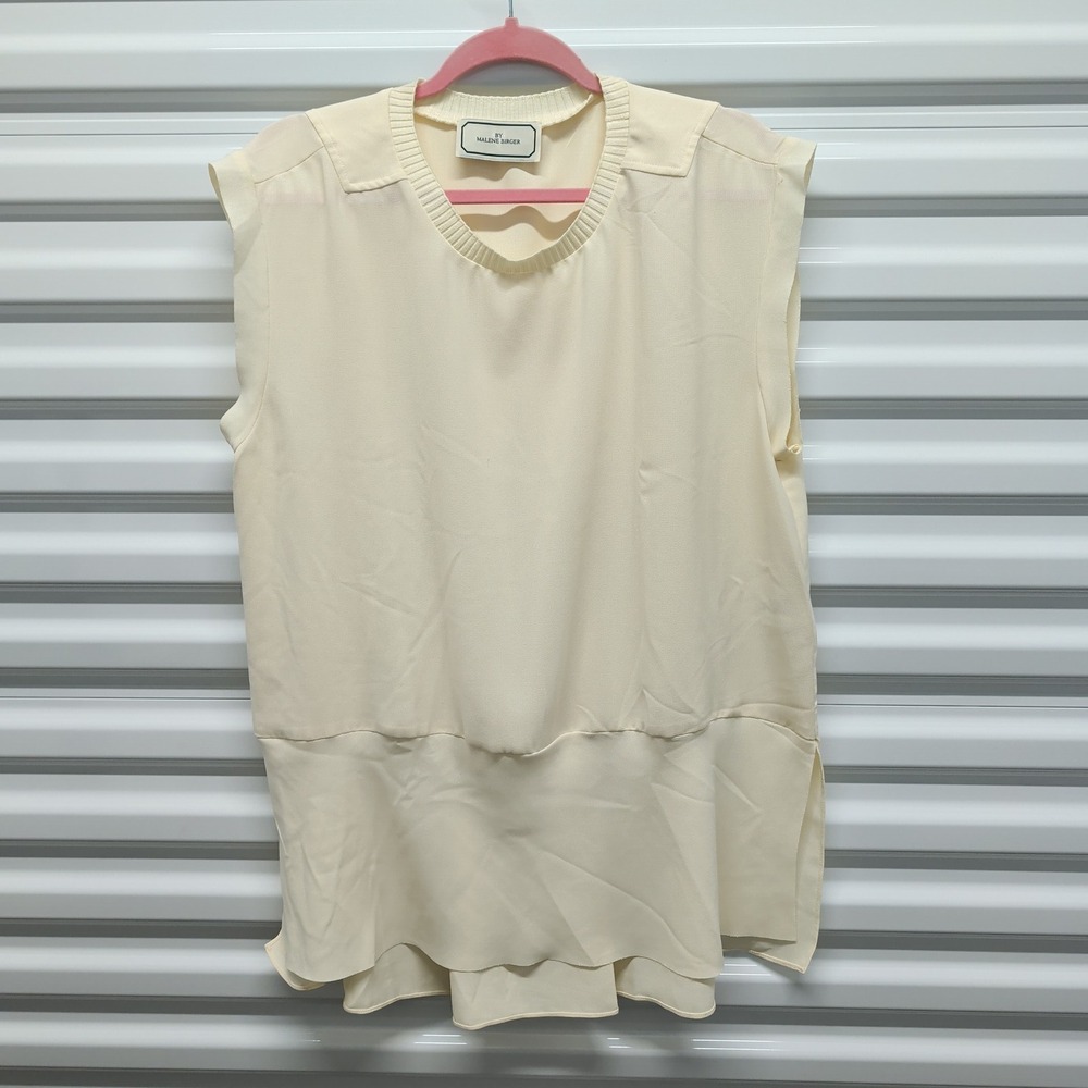 By Malene Birger 42 Womens Annomi Cream Sleeveless Pleated Back Peplum Blouse — photo 2